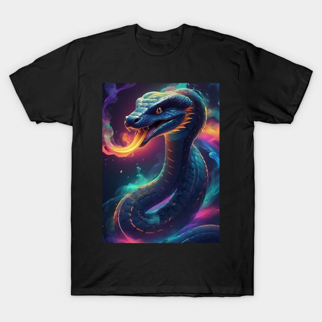 Cobra Snake with Fire T-Shirt by Rossie Designs